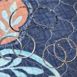 3 pair of silver/gun metal hoops earrings